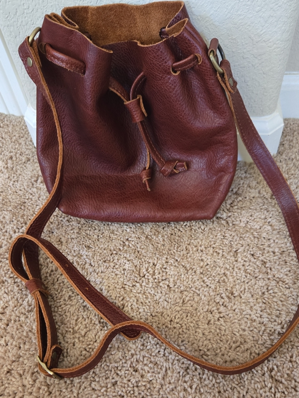 Portland Leather Small Bucket Bag-Nutmeg